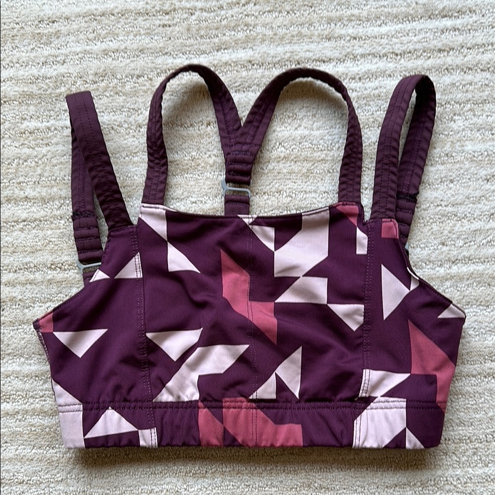 Oiselle Verrazano Gifted Bra Sports Bra Strappy Geometric Pattern Size 6
